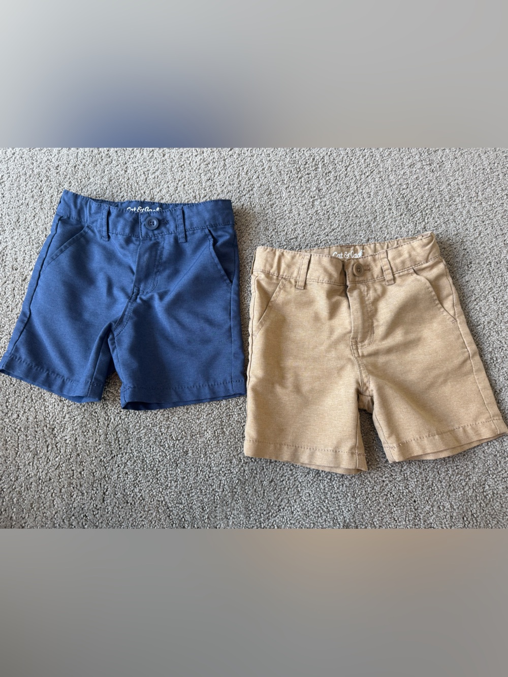 Cat & Jack Boys 3T Uniform Chino Shorts Lot 2 Navy Khaki Adjustable Waist